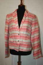 Ann Taylor LOFT Sz 8 Colorful Beige Pink Linen Blend Button Up Blazer