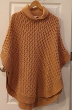 Talbots Women's Cotton Blend Cable Knit Cape Poncho Sweater Sand Size S/M