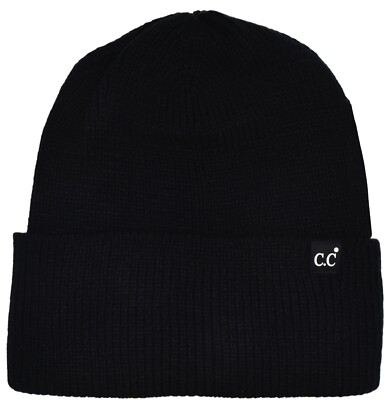 CC Winter Chunky Slouchy Beanie Hat – Oversized Stretchy Knit Skully For Men & Women (Solid Black)