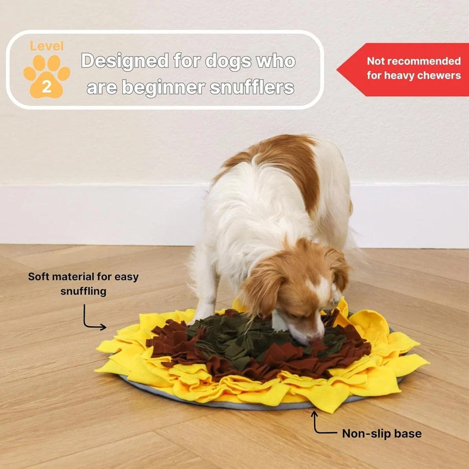 Dog Snuffle Mat 19x19” Sunflower Slow Feeder Puzzle Enrichment Toy Dogs Puppies - Image 4 of 4