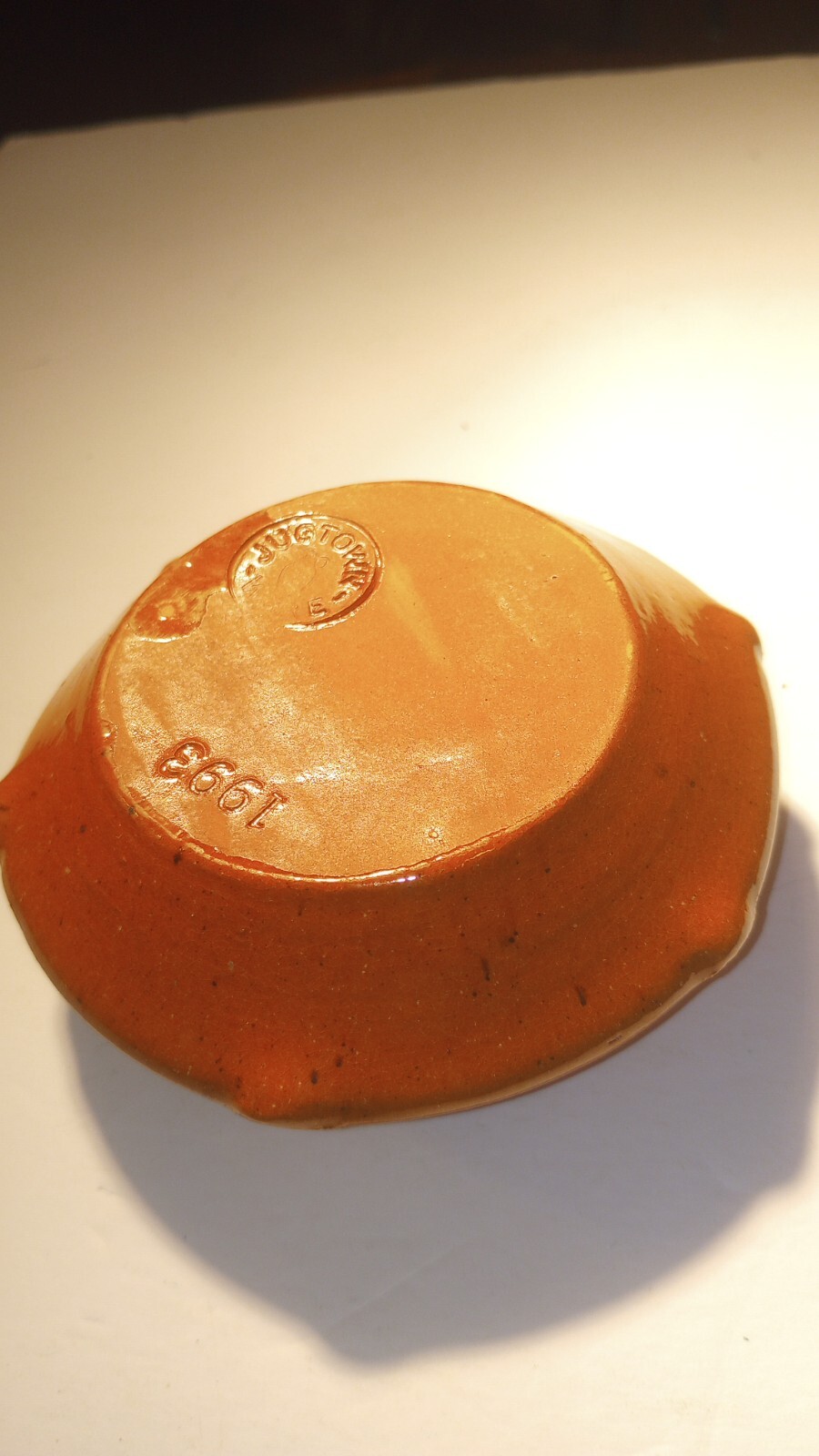 Jugtown Ware Pottery 1993 Orange Speckled Vase/Flowerpot/ Bowl/Cup - Pinched Rim