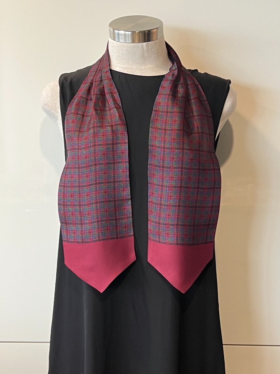 Vintage Made in Italy Red/Freen/Blue Silk Twill Plaid Ascot