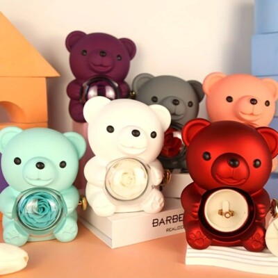 Eternal Rose Bear Gifts Box with Necklace Rotate Rose Jewelry Box