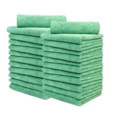 24 Pack Microfiber Cleaning Towels 16"x16" Green 380GSM Car Detailing Cloths