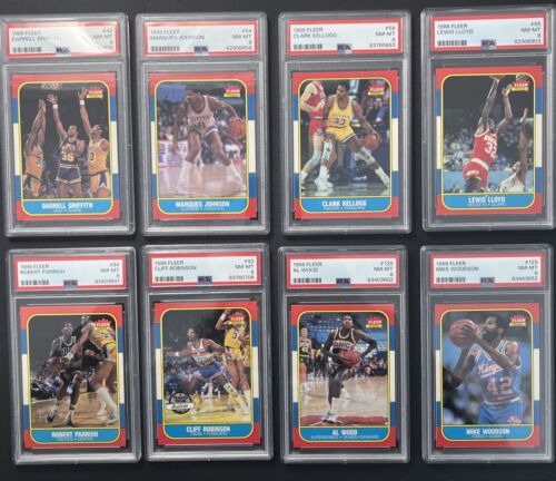 1986 Fleer Basketball PSA 8 Menge 8 verschiedene Karten - M. Johnson, Parrish, mehr - Bild 1 von 4