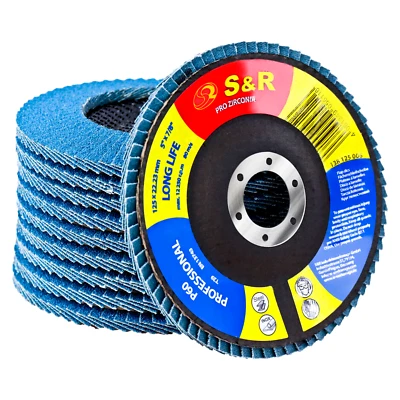 S&R Fächerschleifscheiben Set 10 St., 125x22,23 mm, PRO ZIRCONIA, T29, P60