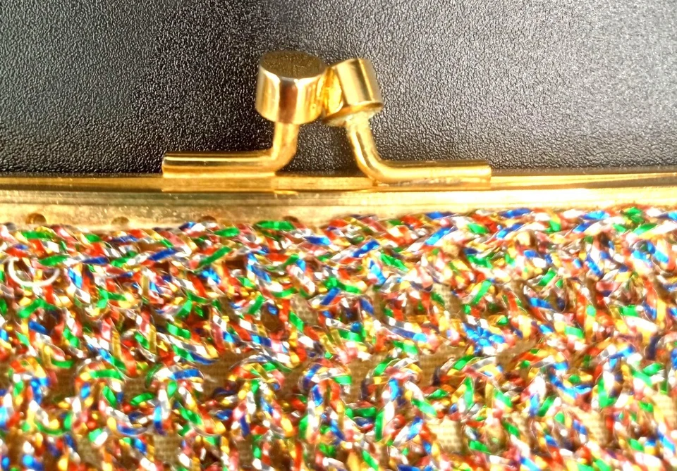Evening Bag Rainbow Woven Walborg Hong Kong Brass Chain Vintage 60s Clutch Purse - Image 4 of 4