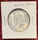 1969-D Kennedy Half Dollar, 40% Silver, Circulated, Natural Patina