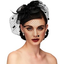 TS Fascinators Hat Tea Party Hat Mesh Floral Feather Hair Clip Women Fascinat...