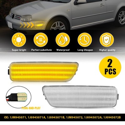 2X Bumper Amber LED Side Marker Light For 2000-03 Volkswagen MK4 GTI/R32 Ckear A