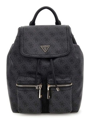 GUESS Manhattan II Flap Backpack Rucksack Rucksack Coal Logo dunkelgrau schwarz