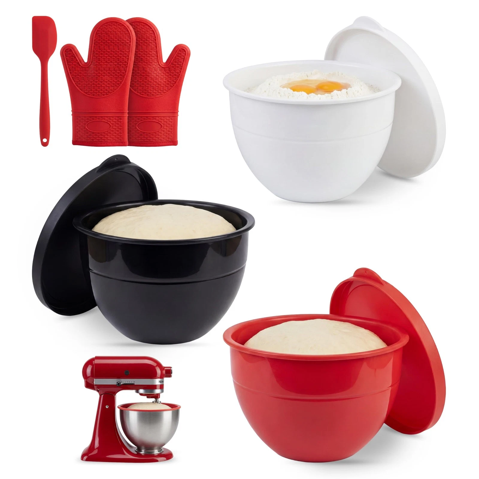 Reusable 3 Piece Kitchen-aid Silicone Bowl Liner Set with Lids - Kitchen Mixe...