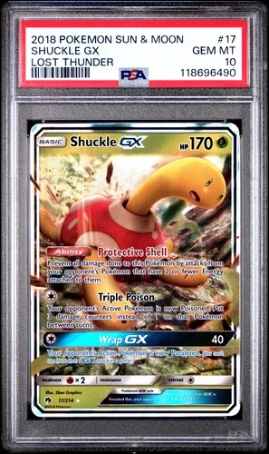 2018 POKEMON SUN & MOON LOST THUNDER #17 SHUCKLE GX PSA 10