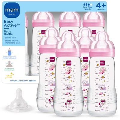 MAM Easy Active Baby Bottle 4 Pack, 11oz, BPA Free, Fast Flow Silicone Nipple...