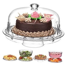  6 in 1 Cake Stand and Serving Plate Platter with Dome Cover, Multi A Clear