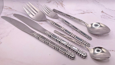 6pc Oneida Community Stainless Flatware Lot Madrid Black Accent Knives Forks Spo