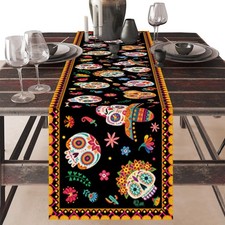 Day of The Dead Table Runner, Dia De Los Muertos Decorations, Sugar Skull Table
