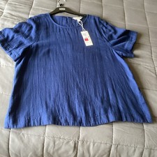 T-shirt blu Marks and Spencer taglia 18 top cotone nuova con etichette