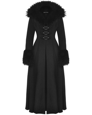 Dark In Love langer Gothic Winter Maxi Mantel Wolle & Kunstfell