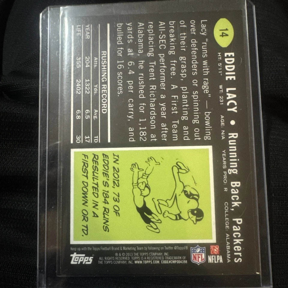 2013 Topps - Retail 1969 Design Eddie Lacy #14 Green (RC) - Image 2 of 2