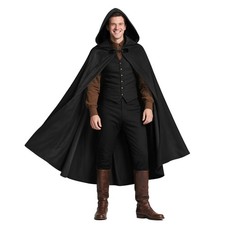 JEGERMIG Black Medieval Hooded Cloak Halloween Renaissance Cape with hood...