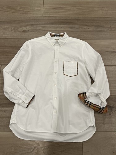 Burberry London England Men’s Harry Check-Pocket Sport Shirt White Size Large L - Picture 1 of 7