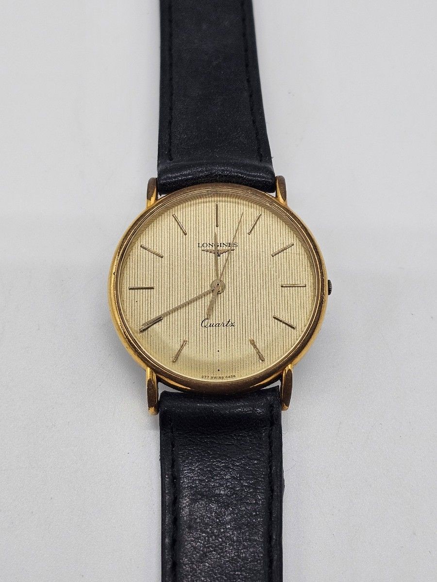 LONGINES Quartz Mens Dress Watch Gold Dial Leather Strap Elegant Gold Tone  | eBay