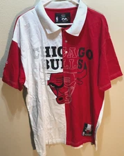 Chicago Bulls Basketball Logo NBA Vintage 90s UNK Red White Polo Shirt 2XL