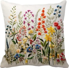 Leaveland Wildflower Faux Embroidery Print 18x18 Inch Throw Pillow Colorful