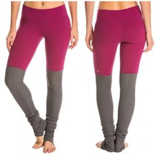 Alo Yoga Goddess Ribbed Leggings Berry/Stormy HeatherConvertible Foot Small