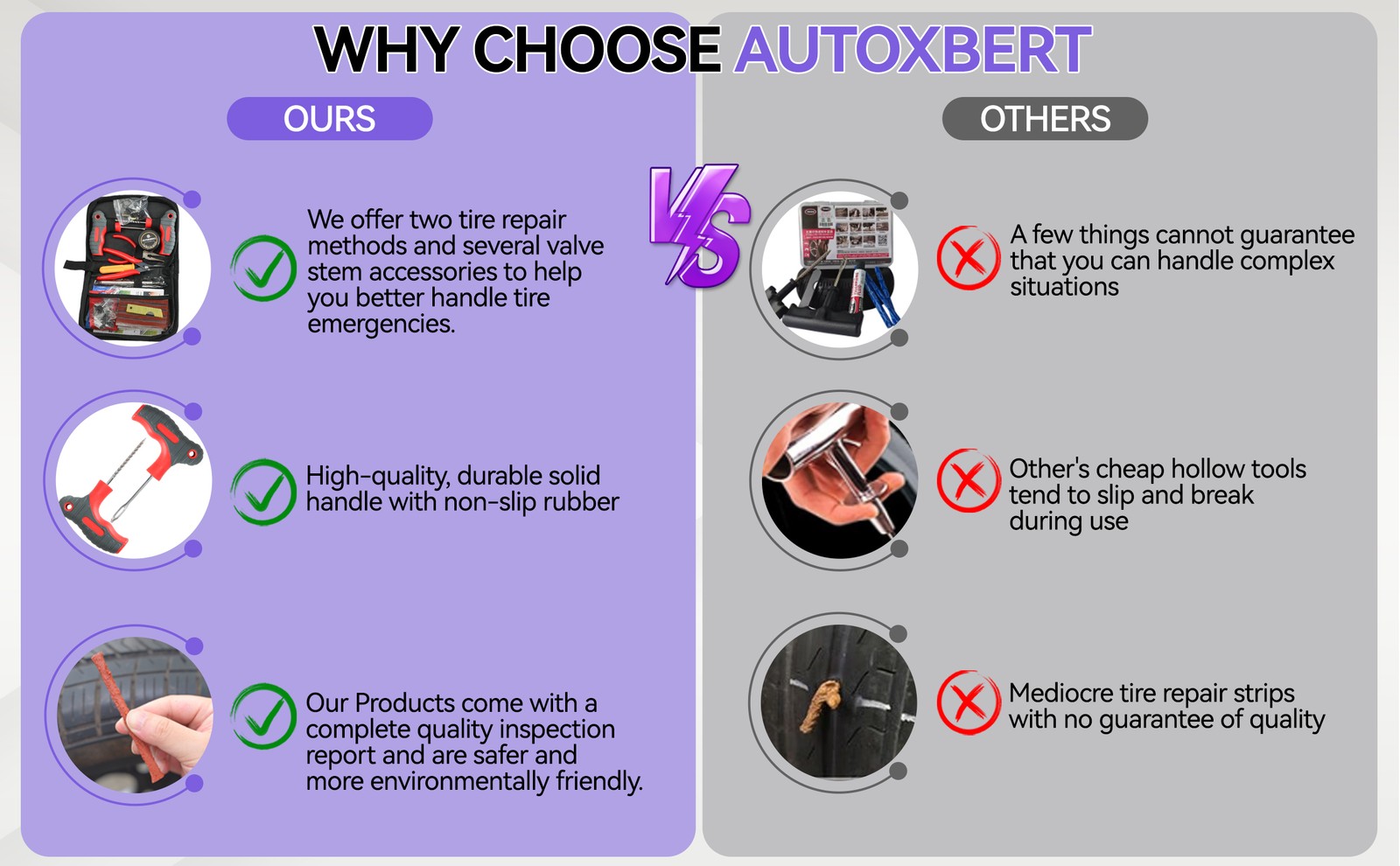 AUTOXBERT Tire Repair Kit Tire Recovery Tool Offroad Plugs For Tubeless Tire