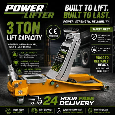 NEW 3 TON LOW PROFILE TROLLEY JACK WITH SILL PAD AND NON-SLIP SILL RUBBER PAD - Image 1 of 4