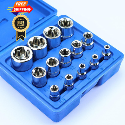 14-Piece Female E-Torx Socket Set, E4-E24 External Star Sockets, 1/4'' 3/8''... 