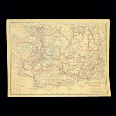 Vintage WASHINGTON Map Auto Trails Highway Original Antique 1920s State