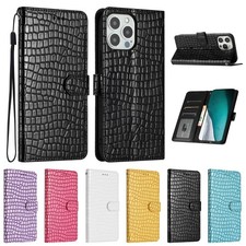 For iPhone 17 16 15 14 13 Crocodile PU Leather Flip Case with Card Slots  Stand