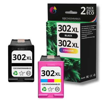 Pack compatible avec HP 302 XL noir et couleur - 123CONSOMMABLES