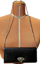 Pochette Vintage Vernice nera Pitone con Catenella Clutch Python Clutch Schwarz