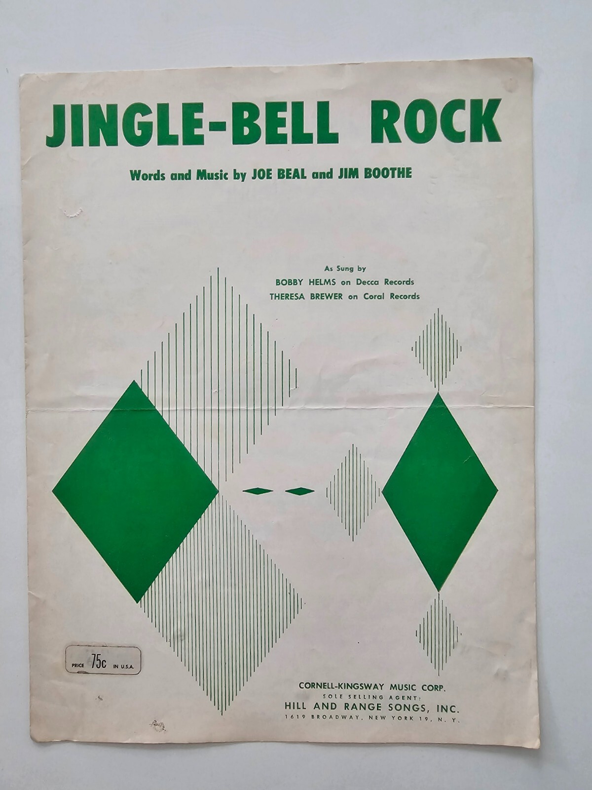 Jingle Bell Rock Vintage 1957 Sheet Music Bobby Helms - Beal and Boothe ...