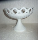 Large Vintage Milk Glass  Pedastal Fruit Bowl Compote Lace Trim