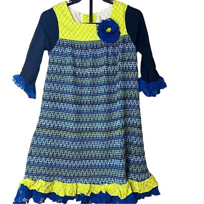 Rare Editions Blue Green Crochet Dress w/ Ruffle Details, Size