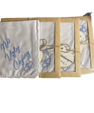 Handkerchiefs No Ugly Crying Lot of 4 White Cotton Blue Embroidery Wedding New