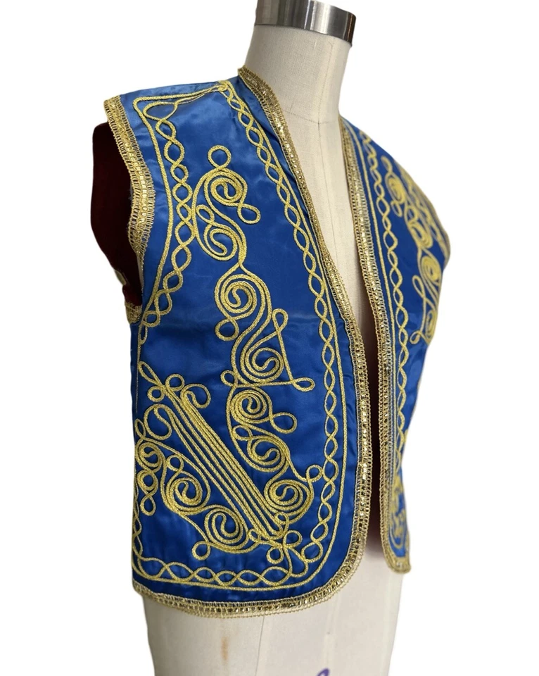 Винтажный турецкий золотой вышитый зеленый атласный жилет около 1960-х размер маленький - Изображение 3 из 4