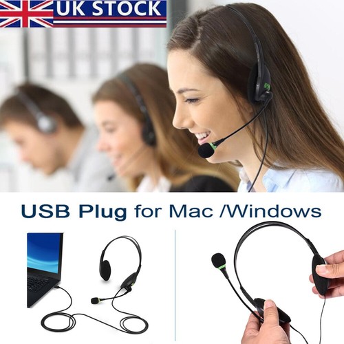 UK 3.5mm USB Wired Headphone Headset With Mic Noise Cancelling For Computer PC - Picture 1 of 20