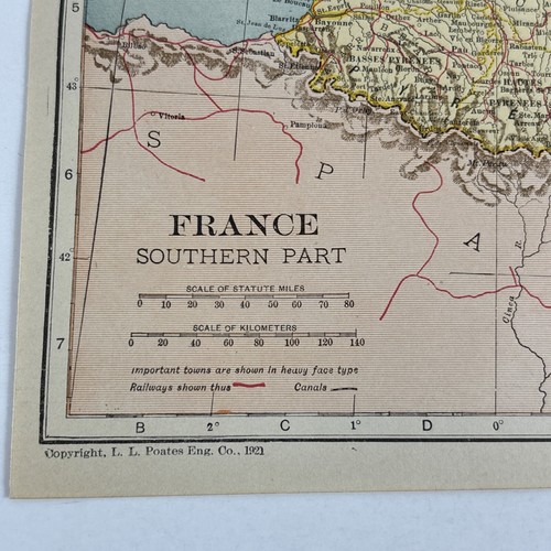 Antique 1921 Southern France Map Europe Corsica Gulf of the Lion paper map - Picture 3 of 10
