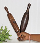 Antique Wooden Chapati Bread Rolling Pins Belans Original Lacquer - 15786