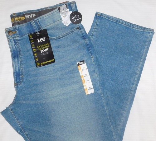 LEE Extreme Motion MVP Relax Straight Fit Jeans Stretch Big & Tall Lt Blue Knox