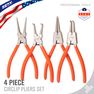 Portable 7'' Internal External Retaining Clips Snap Ring Circlip Pliers 4pcs Set