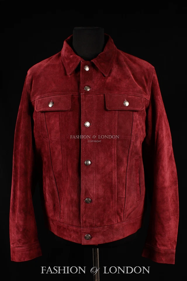 homme camionneur rouge bordeaux cuir suédé classique occidental JEANS STYLE Hide - Photo 2/4