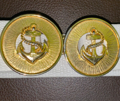 Vintage Mimi Di N 1979 Gold Toned Nautical Belt Buckle White 