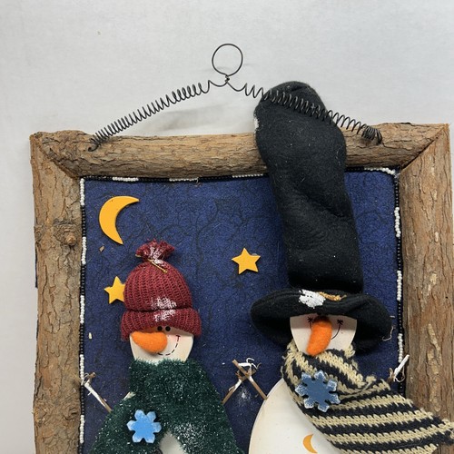 SNOWMAN wooden rustic Tree Bark Picture Frame Christmas Holiday wall decor - Picture 5 of 9